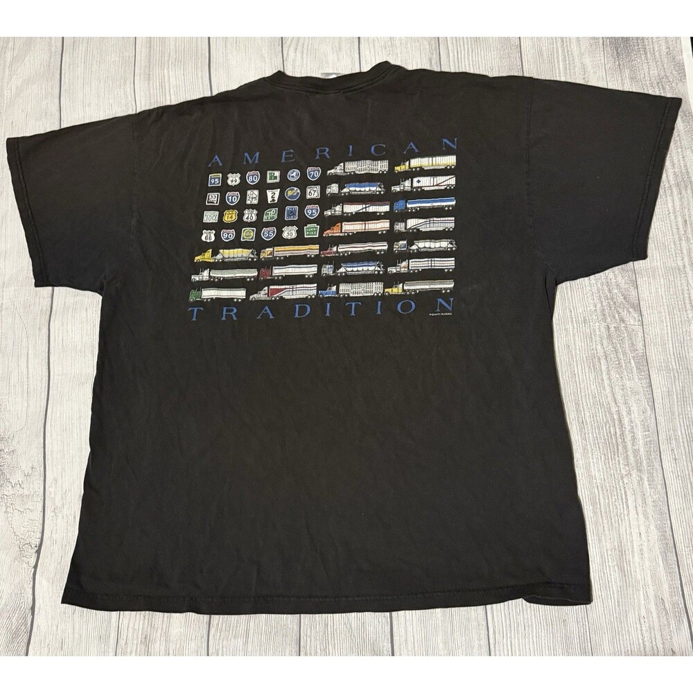 Vintage 90s Trucker Big Rig Graphic T Shirt American Tradition Size 2XL Defect